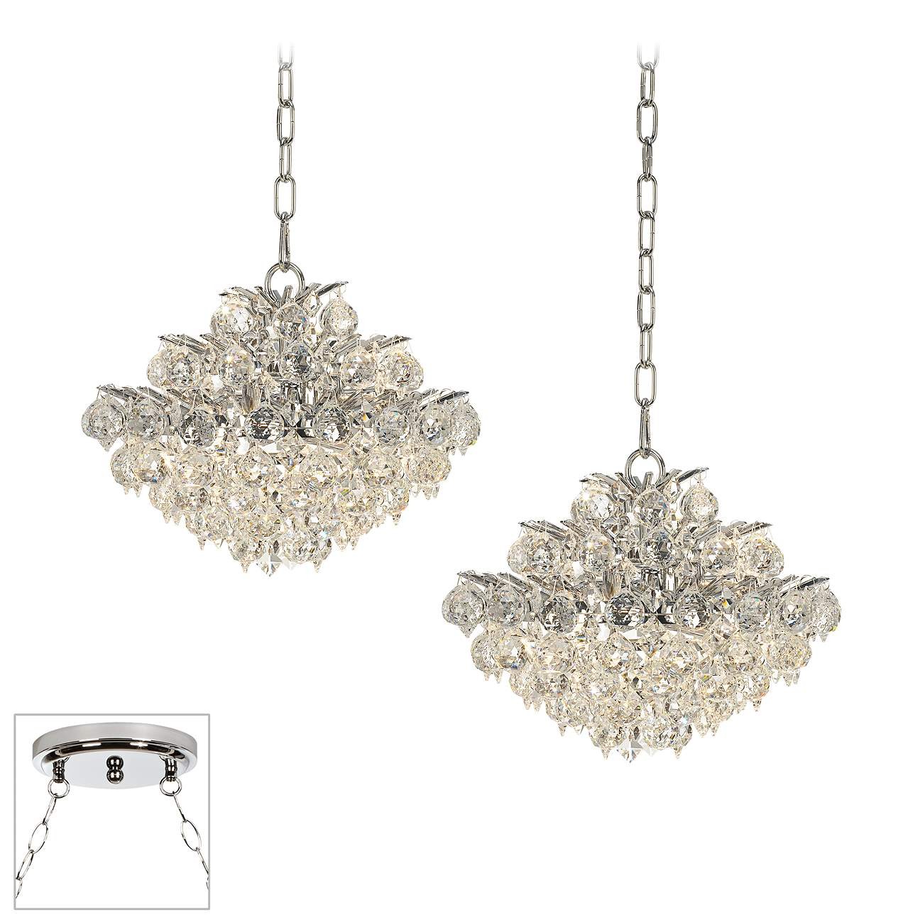 Adjustable Double Pendant Chandelier Features Two Clear Crystal Pendant Lights