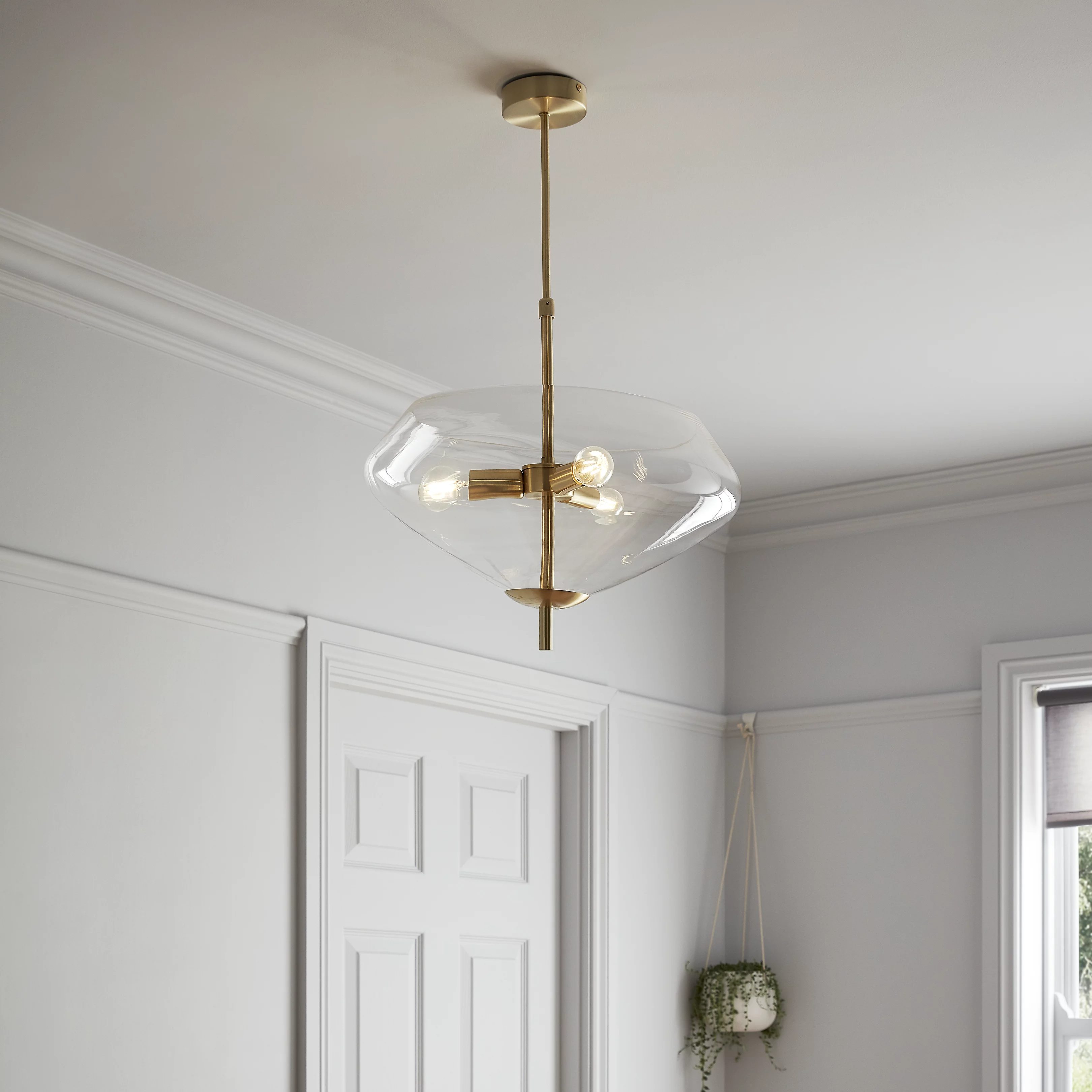 Brushed gold high-definition transparent glass chandelier