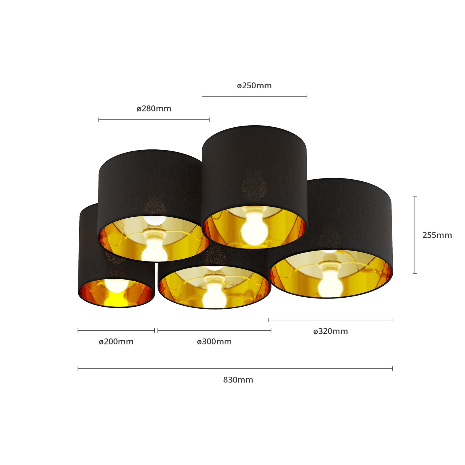 Four-circle flame textile ceiling lamp