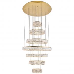 Gold 7-ring crystal LED chandelier