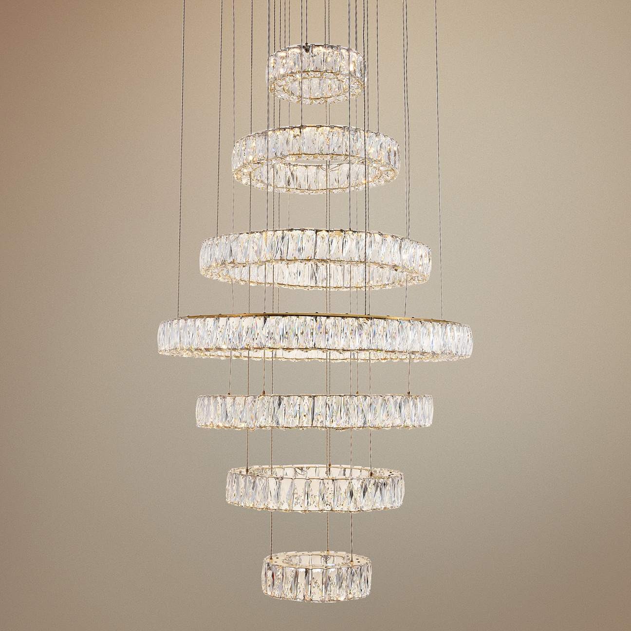 Gold 7-ring crystal LED chandelier