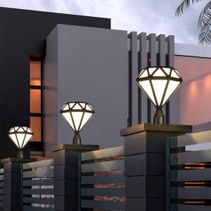 YD112-Contemporary Metal Pillar Lamp Diamond Shape Outdoor Masonry Shape