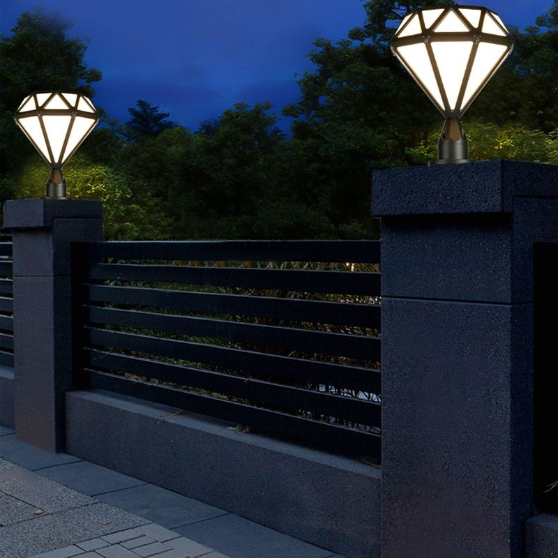 YD112-Contemporary Metal Pillar Lamp Diamond Shape Outdoor Masonry Shape