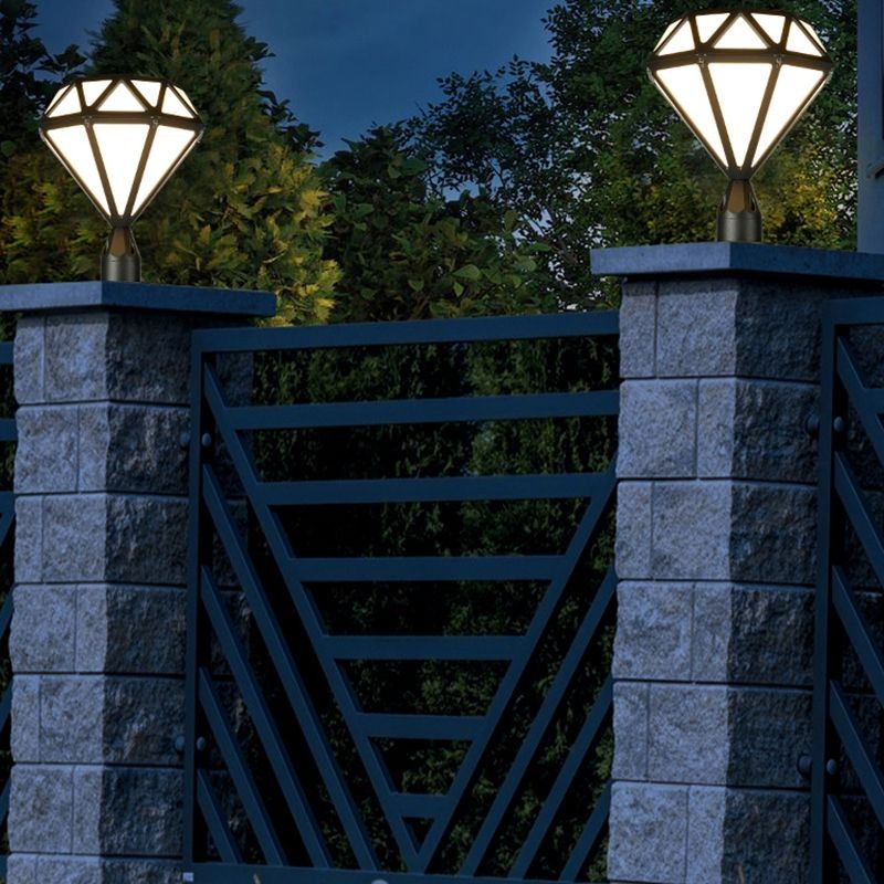 YD112-Contemporary Metal Pillar Lamp Diamond Shape Outdoor Masonry Shape