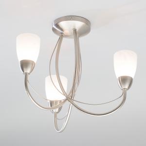 Nickel-finished milky white glass chandelier