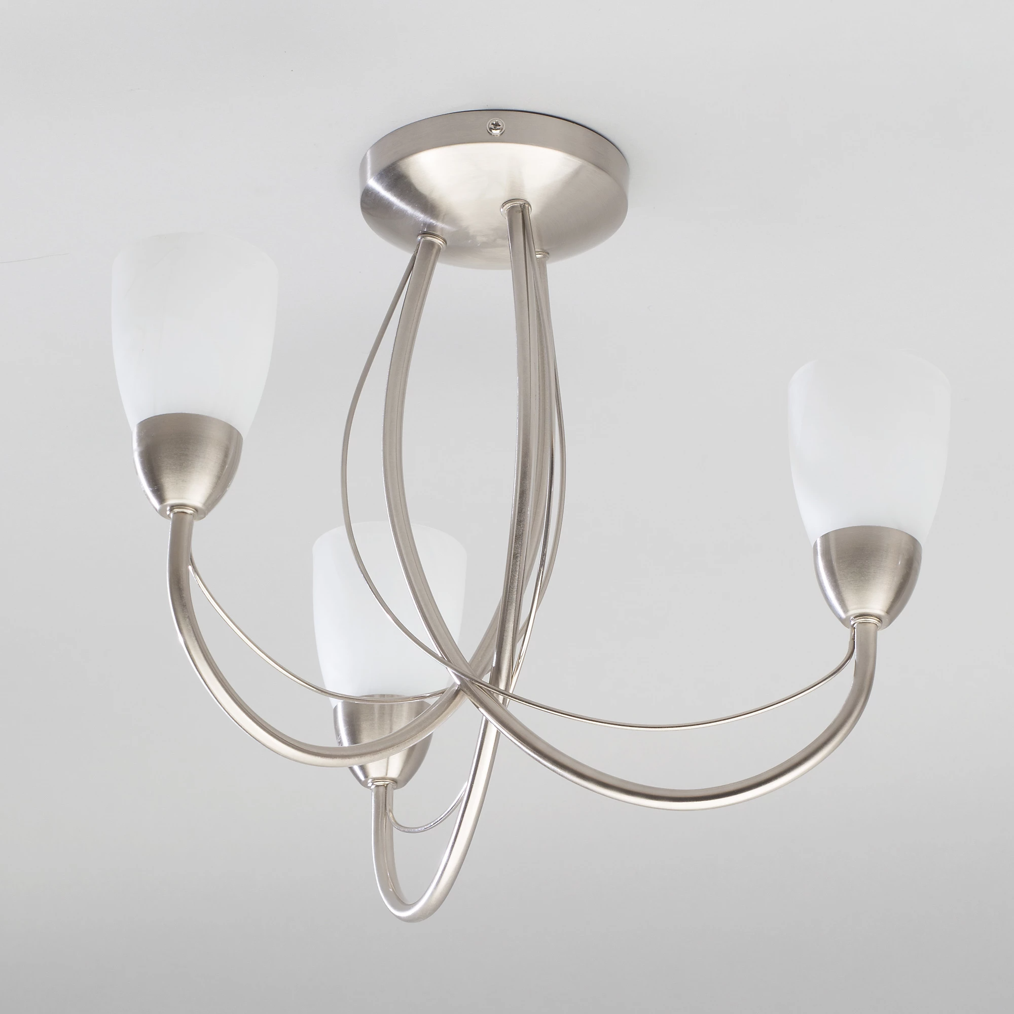 Nickel-finished milky white glass chandelier