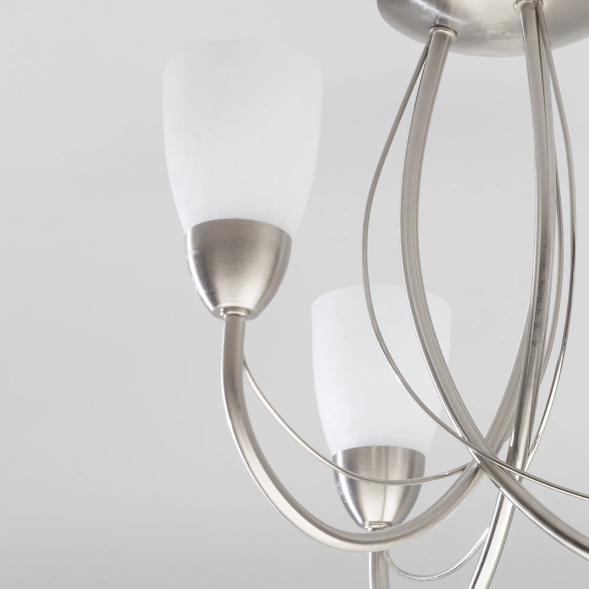 Nickel-finished milky white glass chandelier