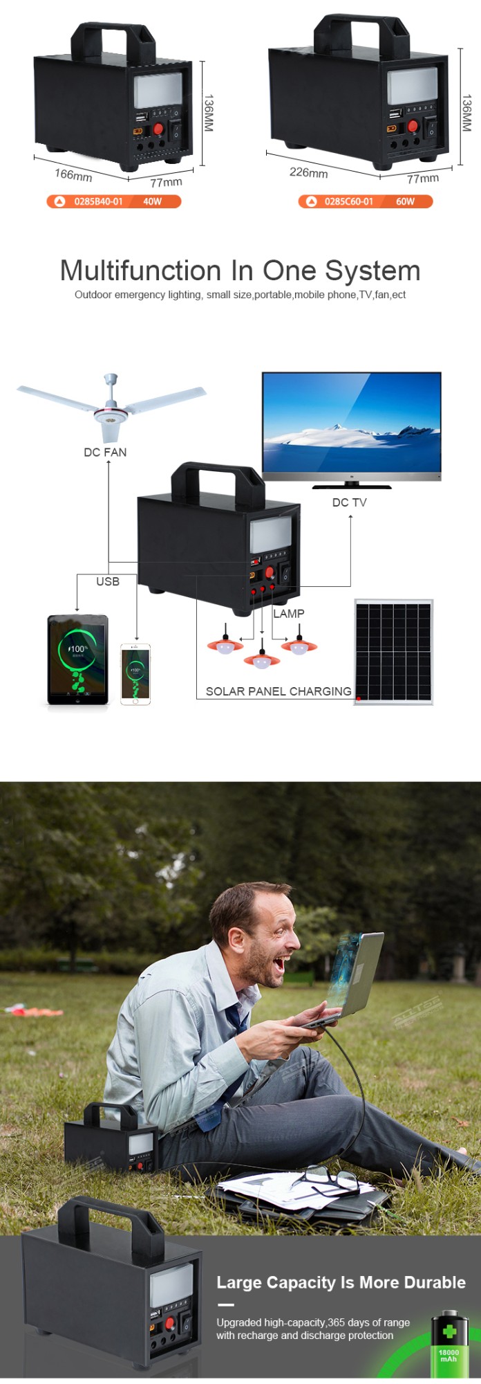 YD46-20W/40W/60WCamping Fishing Lighting Solar Energy Power System