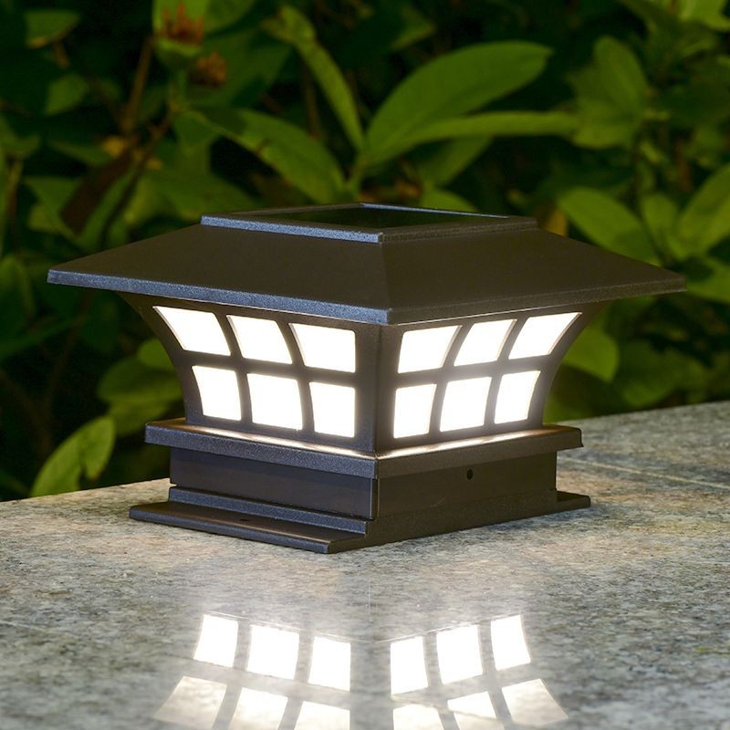 YD75-Brown Square Plastic Pillar Lamp with Solar Power