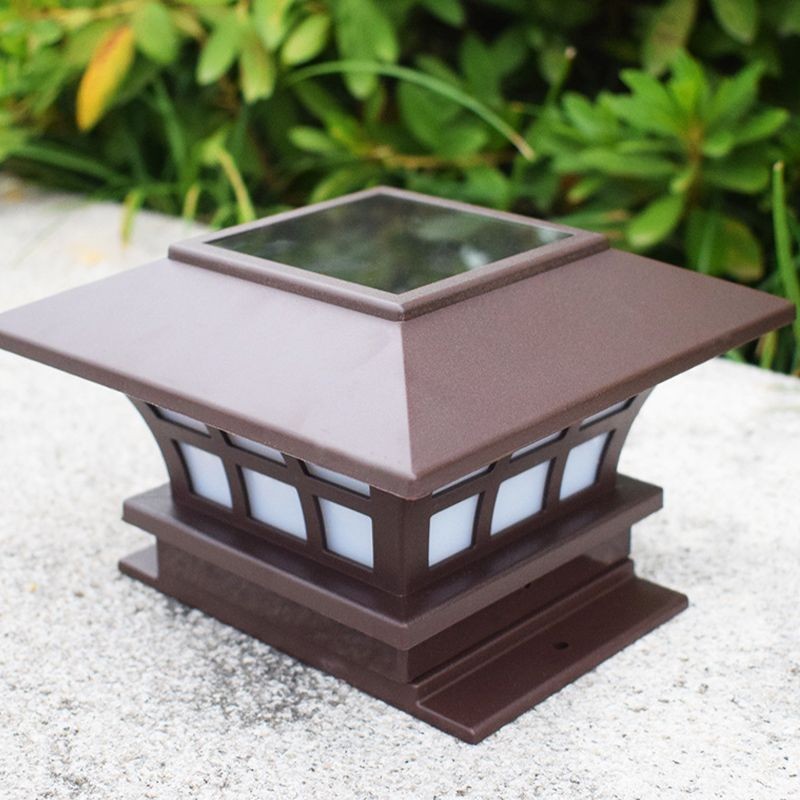 YD75-Brown Square Plastic Pillar Lamp with Solar Power