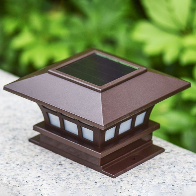 YD75-Brown Square Plastic Pillar Lamp with Solar Power