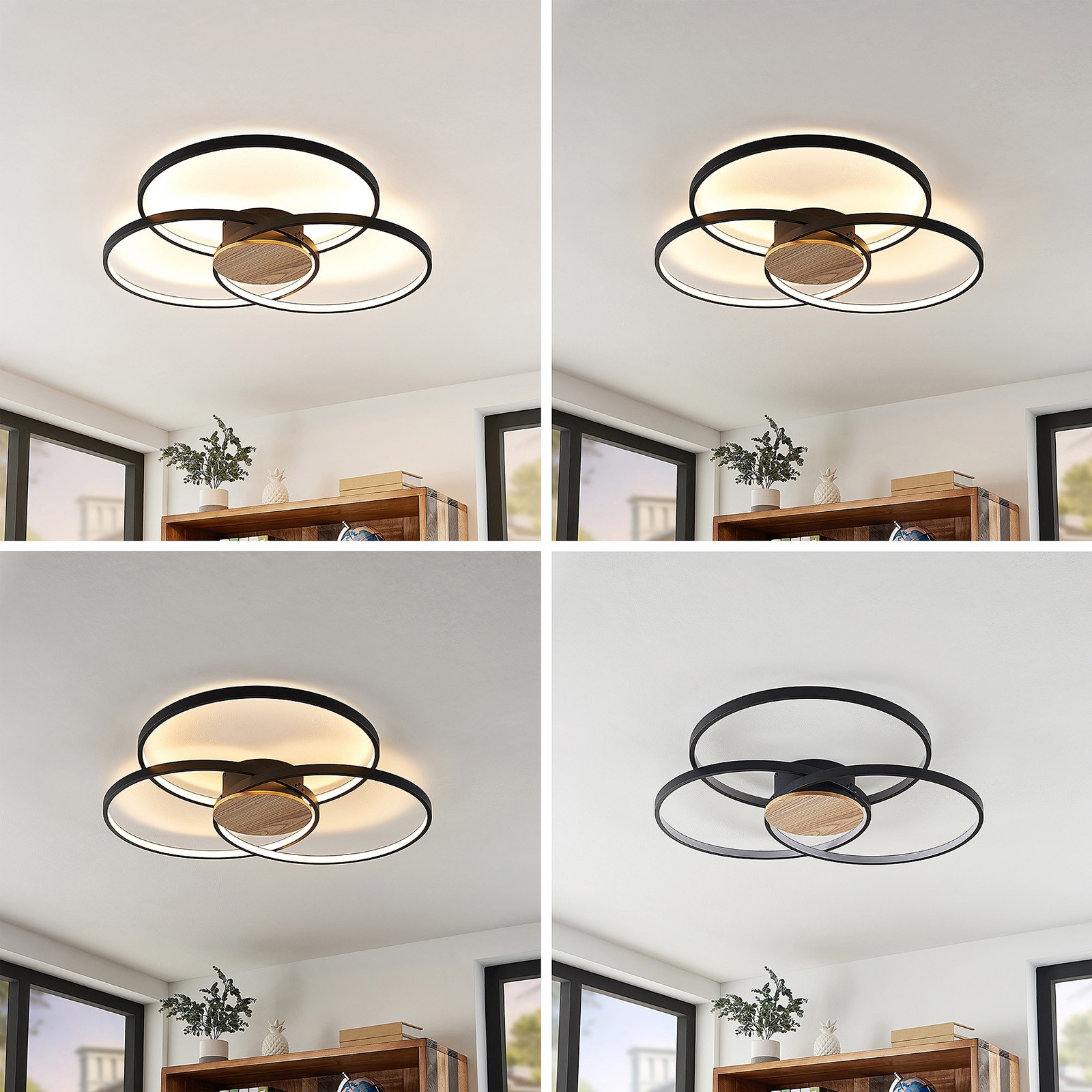 Three-ring aluminum imitation wood ceiling lamp