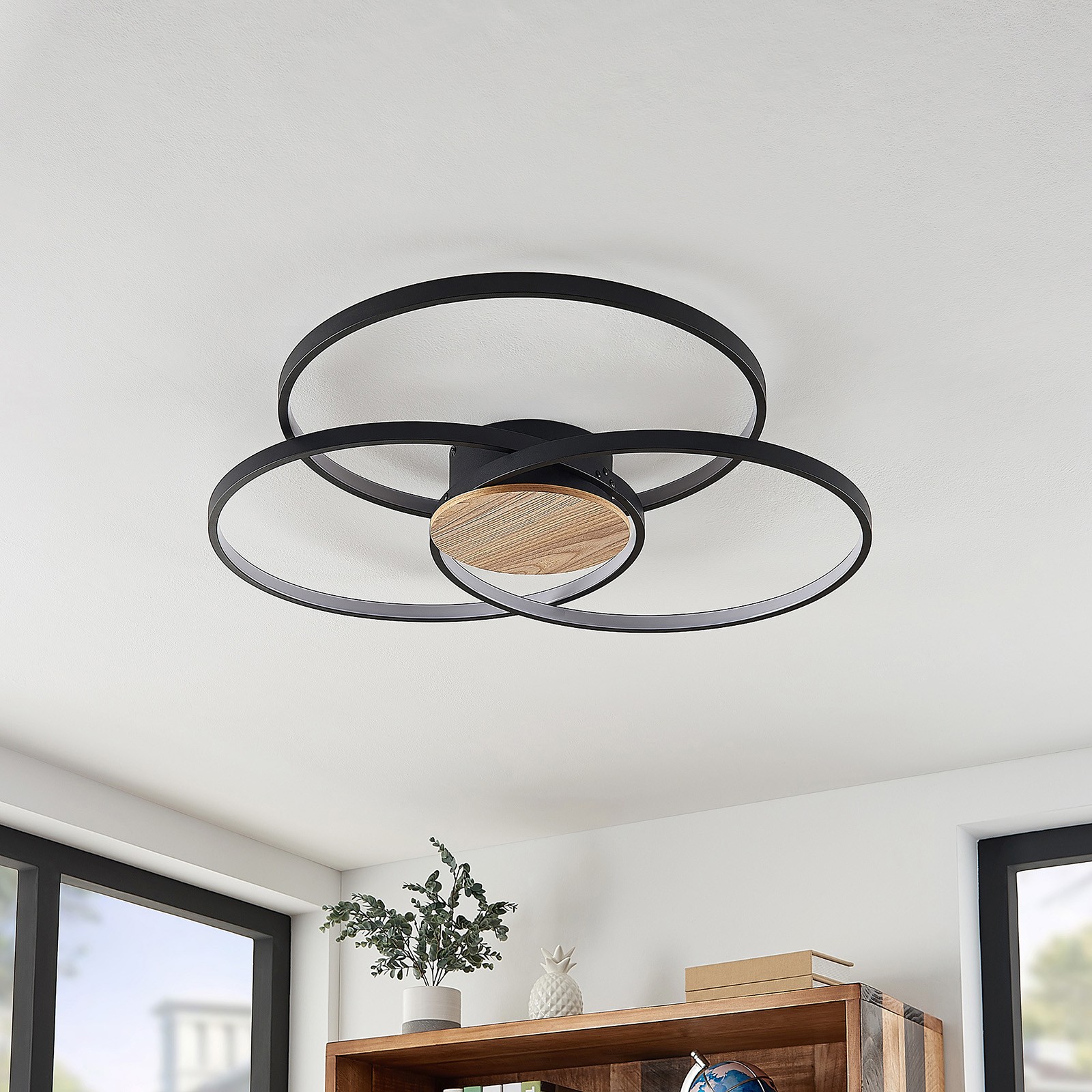 Three-ring aluminum imitation wood ceiling lamp