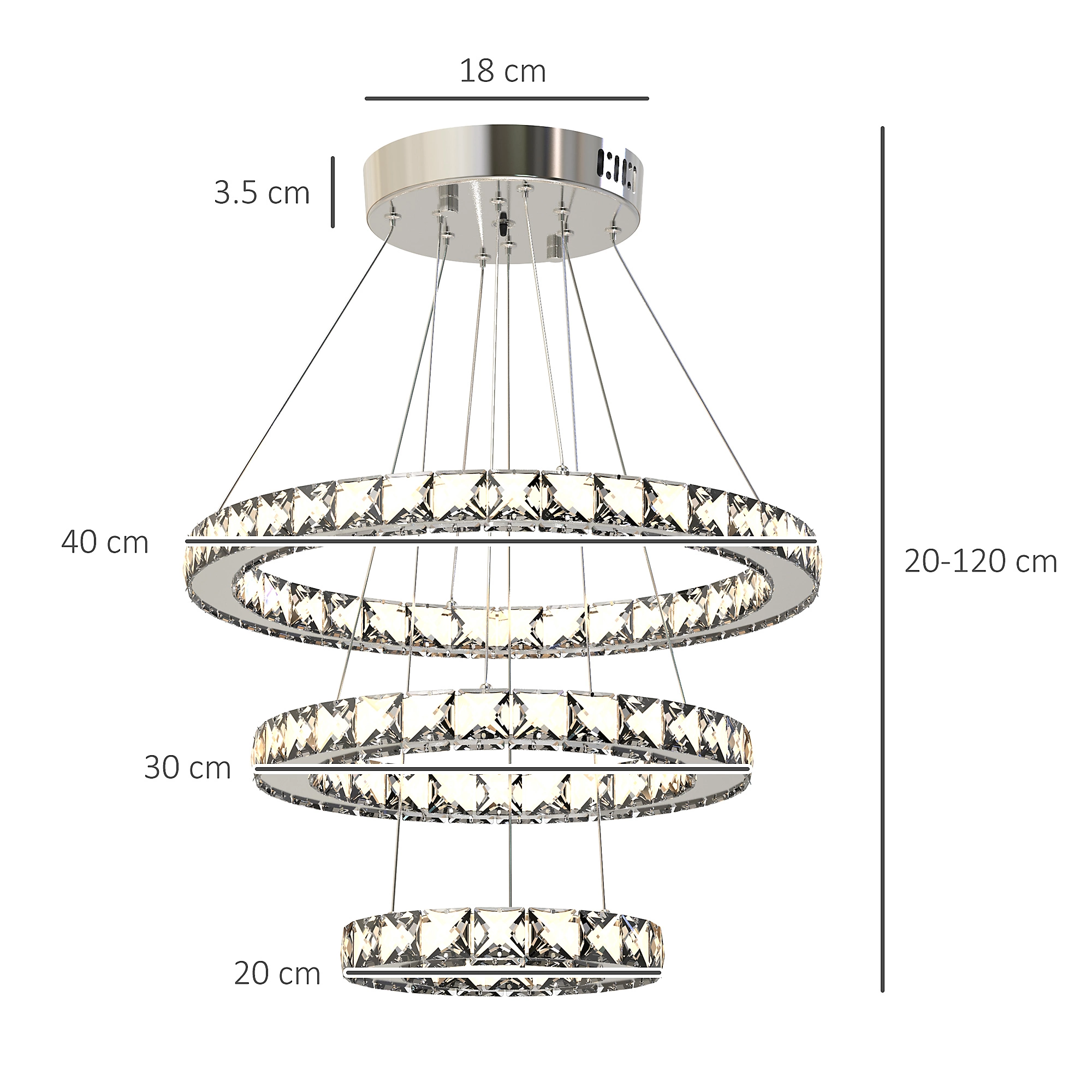 Three-ring crystal design LED chandelier