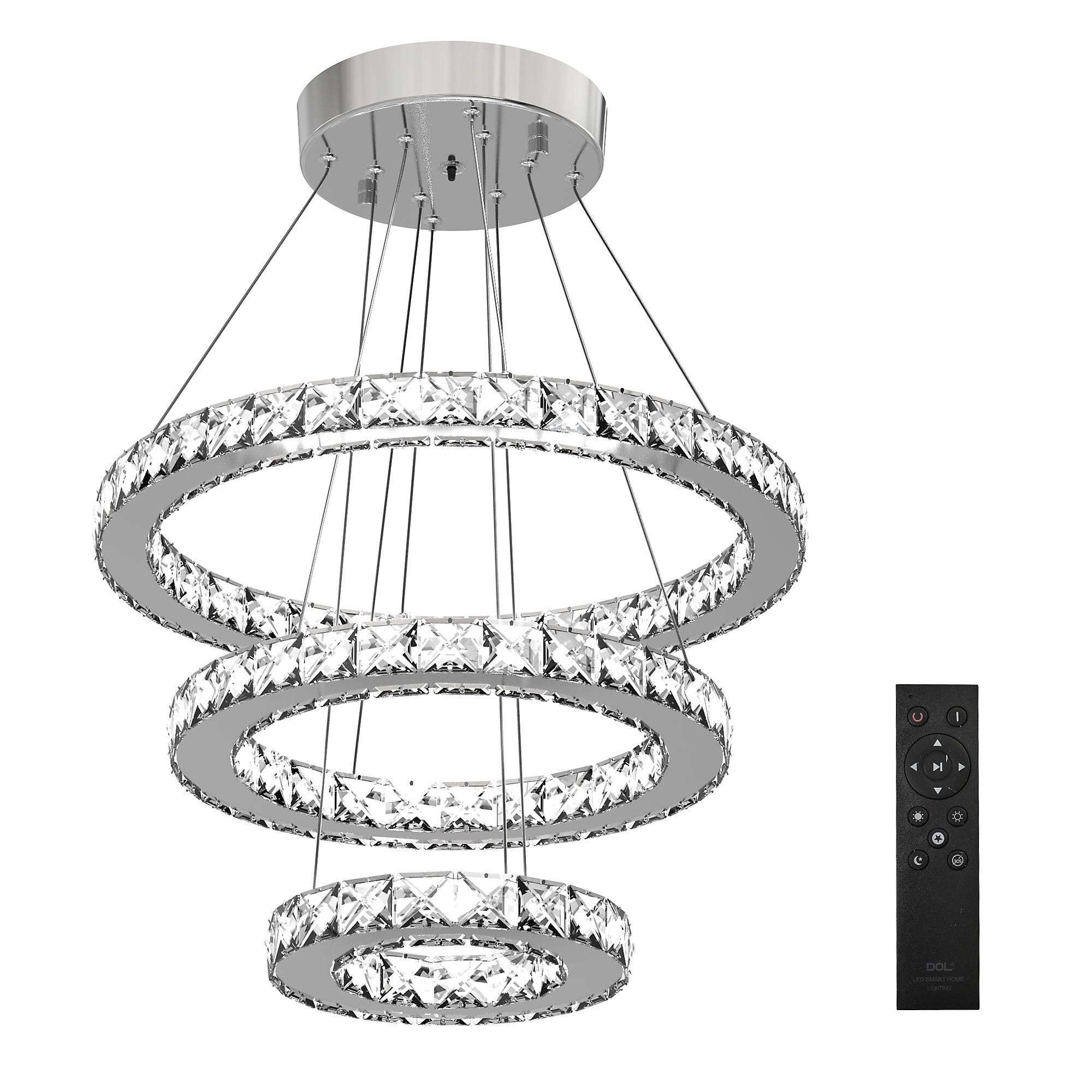 Three-ring crystal design LED chandelier