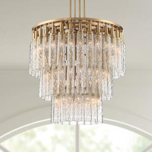 Three-tier 72-piece water-pattern glass tube chandelier