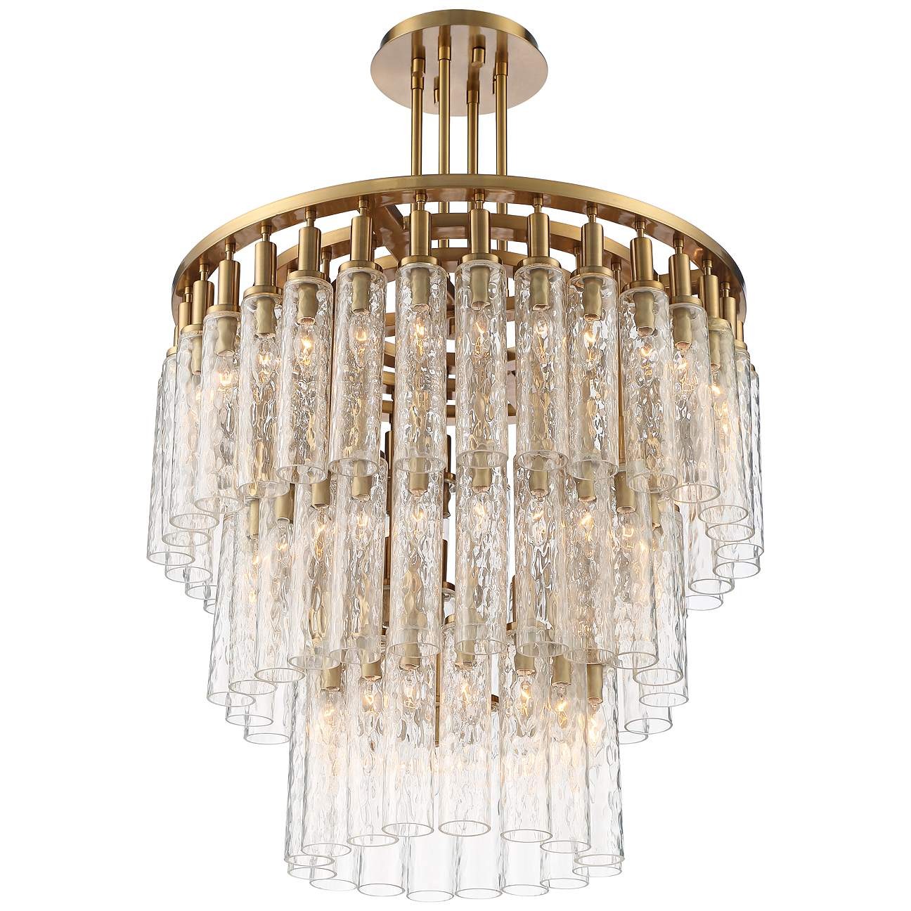 Three-tier 72-piece water-pattern glass tube chandelier