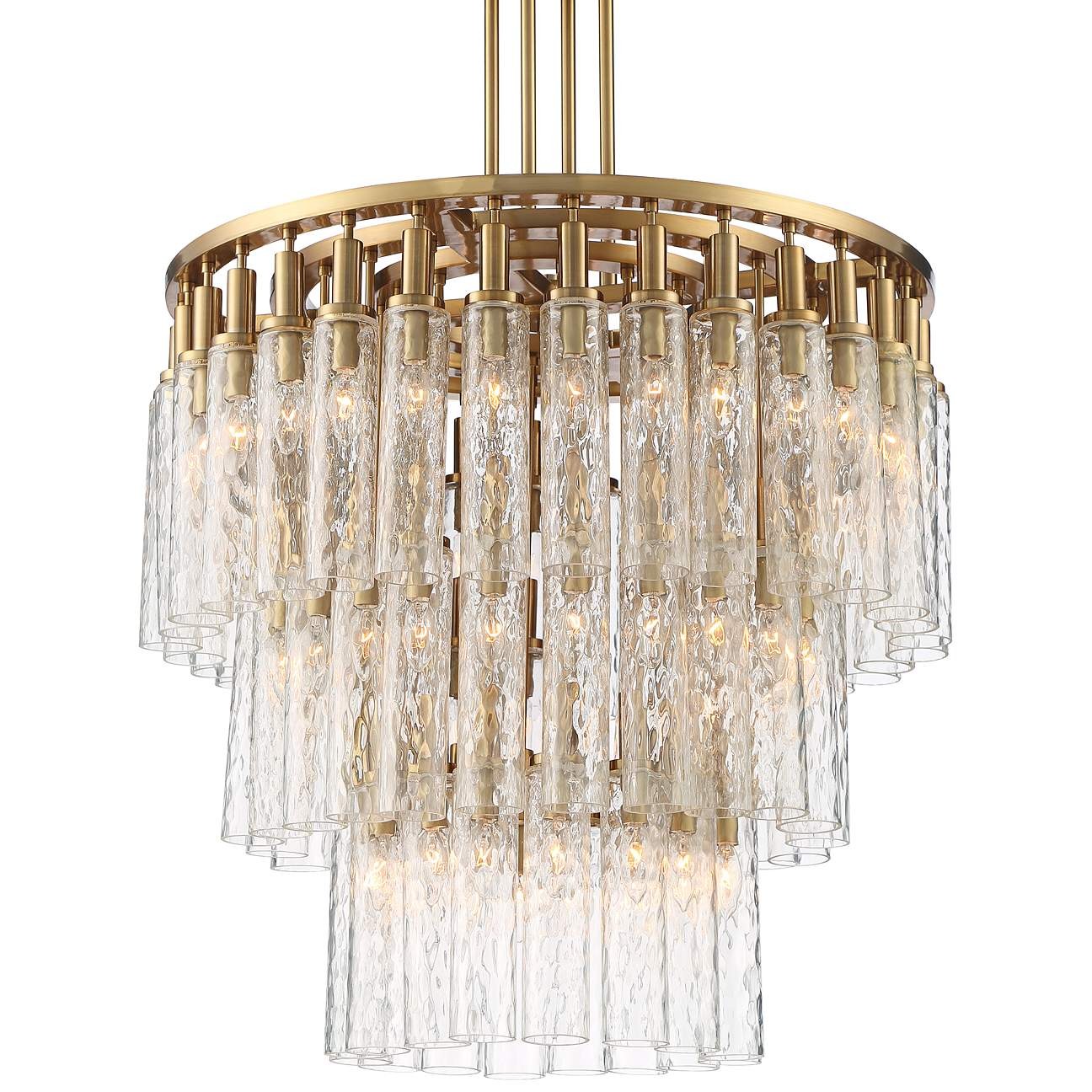 Three-tier 72-piece water-pattern glass tube chandelier