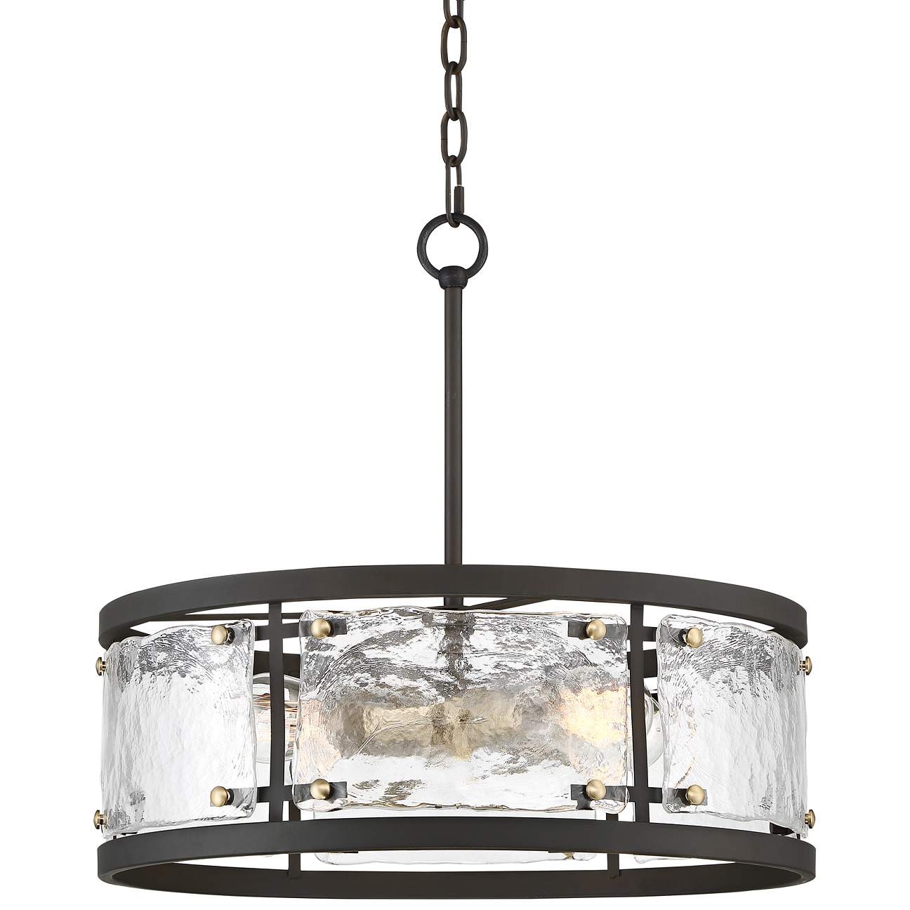 Water-patterned glass round bronze drum-shaped chandelier