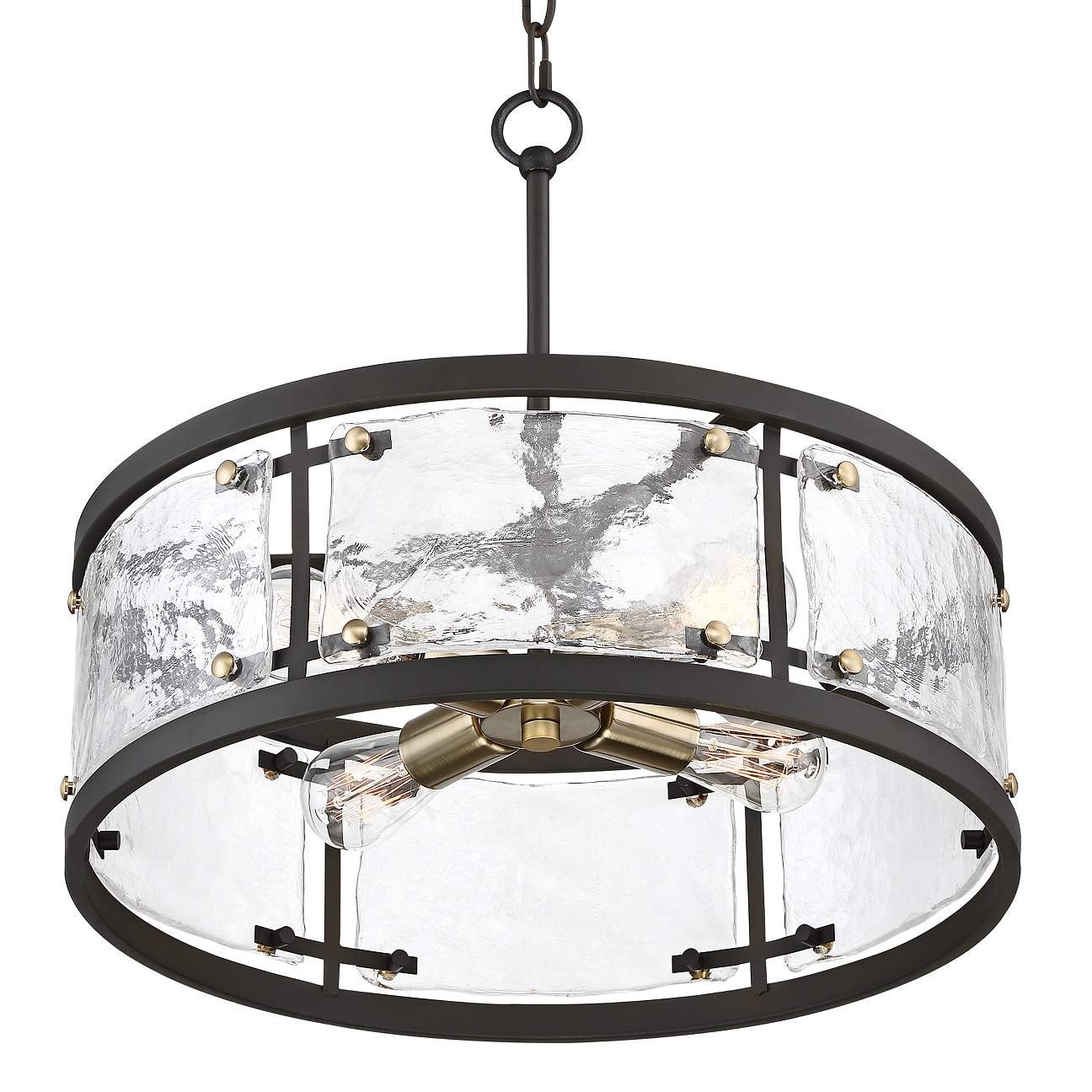 Water-patterned glass round bronze drum-shaped chandelier