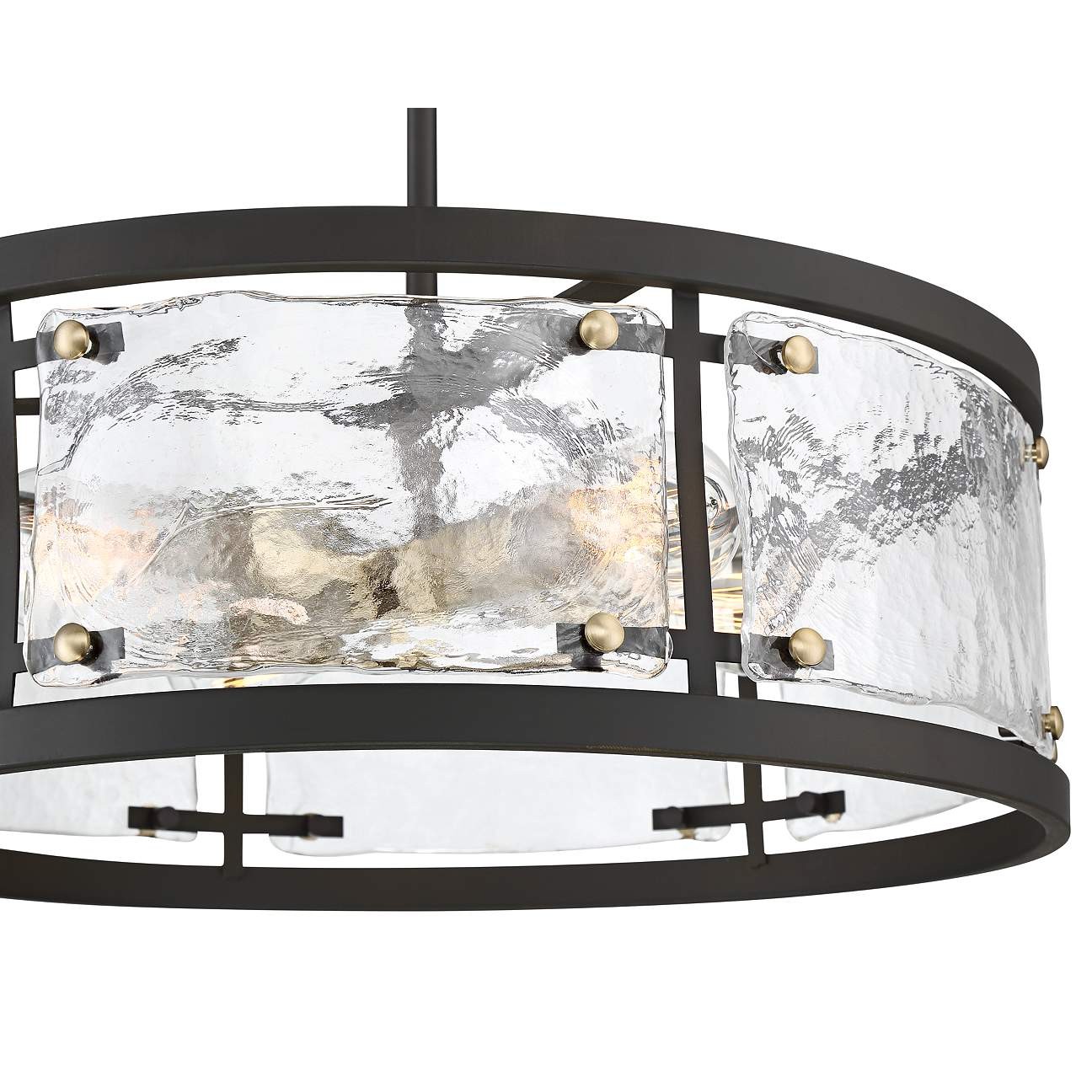 Water-patterned glass round bronze drum-shaped chandelier