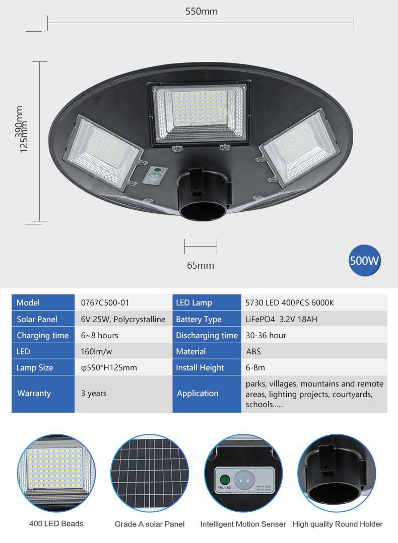 YD33-outdoor ip65 waterproof 300w 500w solar garden light led with sensor