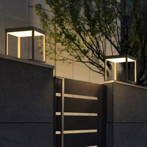 YD114- solar Pillar lamp Metal Square Shape Outdoor Light Modern Style 