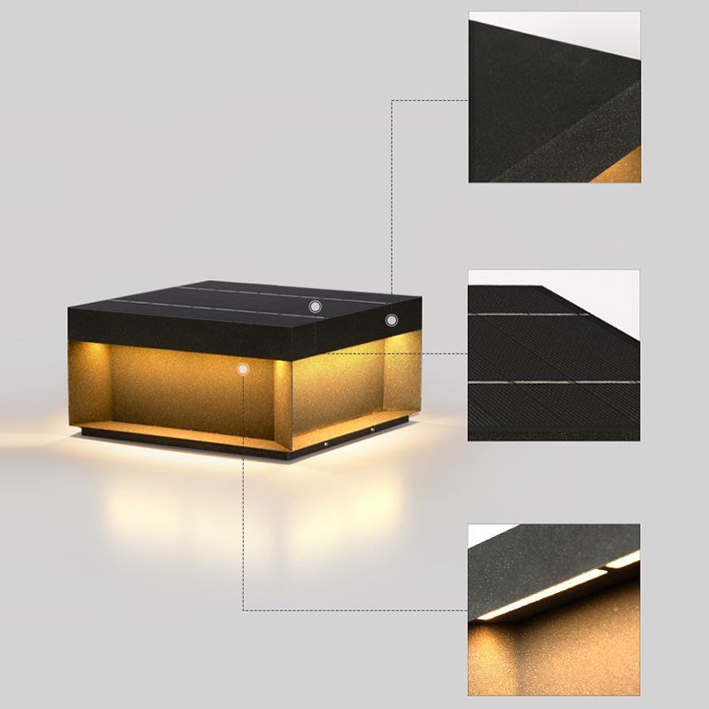 YD111-solar energy Black Square Metal Pillar Lamp with Warm LED