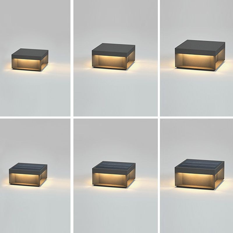 YD111-solar energy Black Square Metal Pillar Lamp with Warm LED