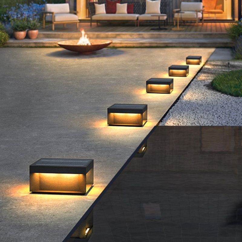 YD111-solar energy Black Square Metal Pillar Lamp with Warm LED